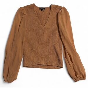 1.STATE Apricot Long Sleeve V-Neck Blouse Size Small Feminine Chic Top